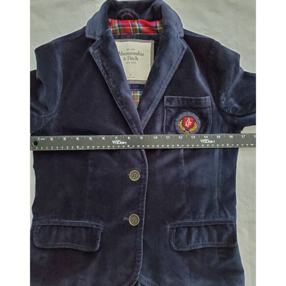 A & F Girls Velvet Embroidered Crest Navy Blazer Jacket Sz M Collegiate Preppy - Picture 7 of 10